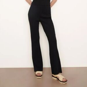Vince Ribbed Flare Pull on Pants Allover Stretch Knit Black Size Small S Lounge